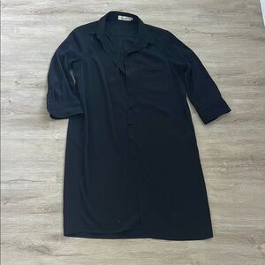 Black Casual Button Down Dress with Collar